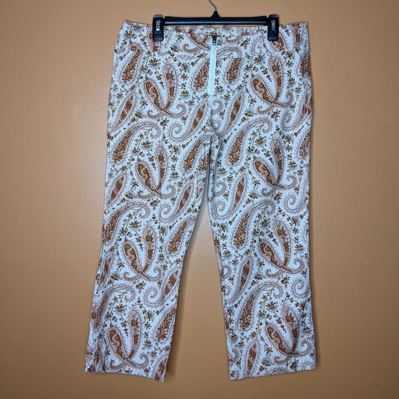 Express Retro Pink Paisley Cropped Pants Size 13/ 14 - Picture 5 of 11